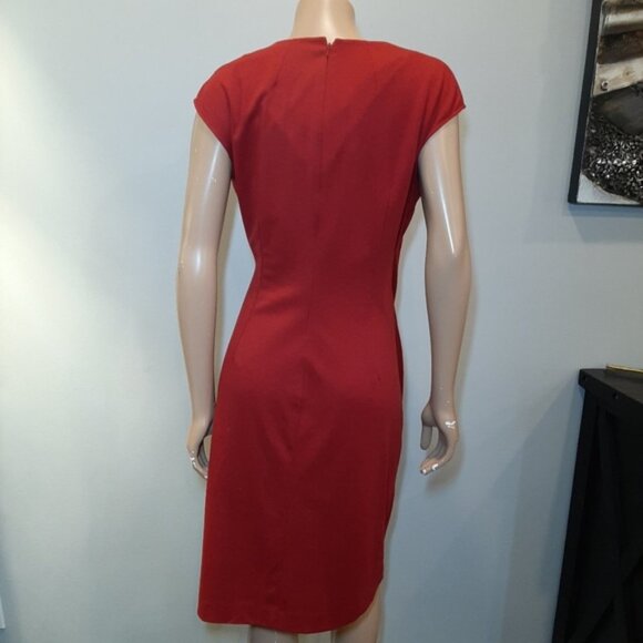 Evan Picone Ponte Faux Wrap Dress Pleated Gathered Cap Sleeve Surplice - Picture 5 of 14